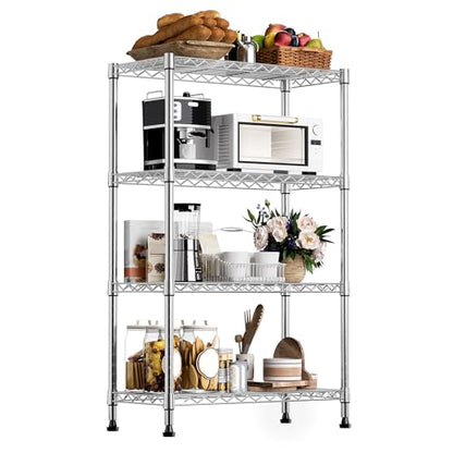 1000 lbs Storage Shelving Steel Heavy Duty 4 (4 Tier 13.7" D x 29.5" W x 47.2" H / Chrome)