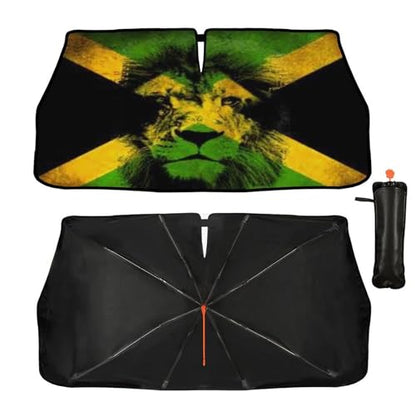 Jamaican Flag Lion Car Windshield Sun Shade Umbrella Automotive Windshield Sunshade Foldable Front Car Accessories Interior Decor to Keep Vehicle Cool for Most Vehicles 57'' X 30'' (57'' X 30'' / style-AB21)