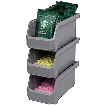 Medium Stackable Plastic Storage Bins (Grey / Medium, 8-Pack)
