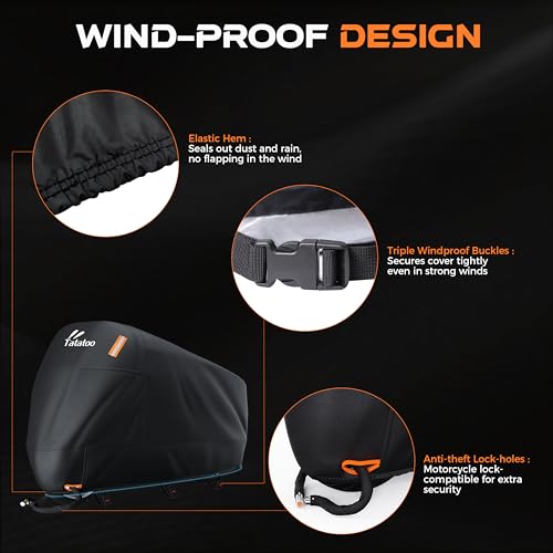 Heavy Duty Motorcycle Cover Waterproof Outdoor Storage Fits Up to 86.6" (Silver / 86.6")