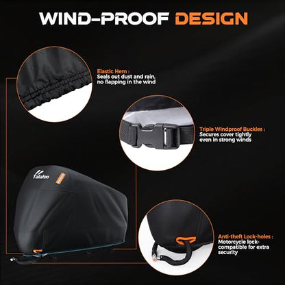 Heavy Duty Motorcycle Cover Waterproof Outdoor Storage Fits Up to 86.6" (Silver / 86.6")