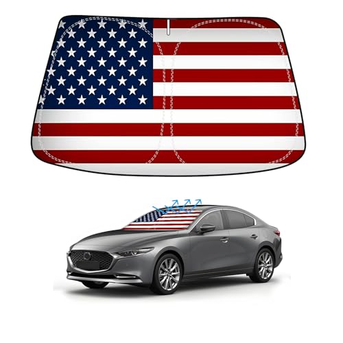 American Flag Car Windshield Sun Shade Compatible with Mazda 3 Hatchback Sedan 2019 (for mazda 3 2019-2023 - USA Flag)