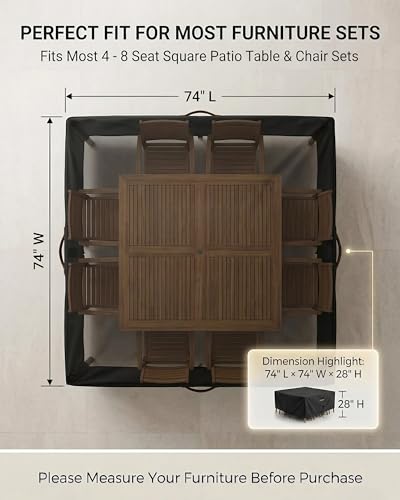 Outdoor Patio Furniture Cover Square (Square Cover-Black / 74 x 74 x 28 inches)