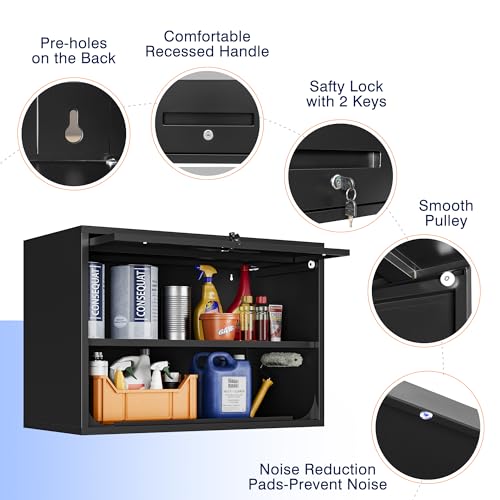 Metal Garage Wall Cabinet with Doors and Shelves (16"D x 32"W x 22"H / Black)