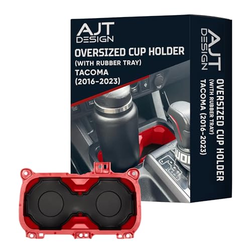 Oversize Cup Holder with Tray Compatible with Toyota Tacoma 2016 (Red / With Rubber Tray)