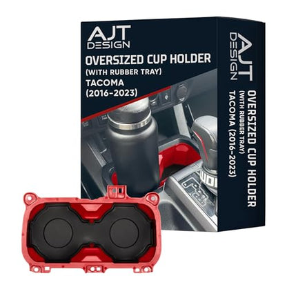 Oversize Cup Holder with Tray Compatible with Toyota Tacoma 2016 (Red / With Rubber Tray)