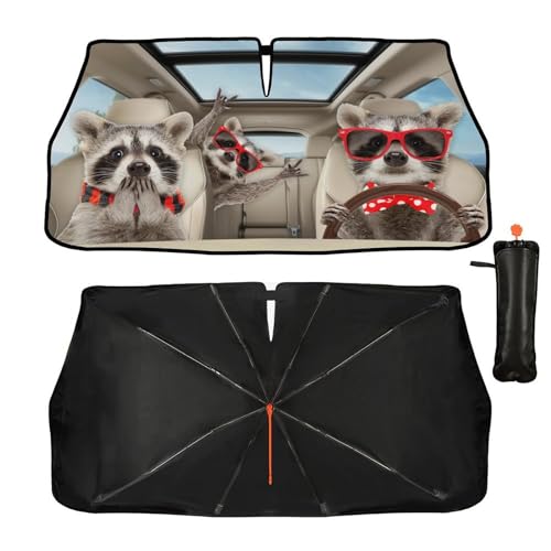 Print Raccoon Windshield Sun Shade Funny Raccoon Sun Shade for Car Front Window Block UV Rays Foldable Umbrella Windshield Sun Visor Protector Keep Vehicle Cool for Most Vehicles (raccoon)