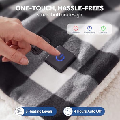 12 Volt Electric Portable Heated Car Blanket (Black Plaid)
