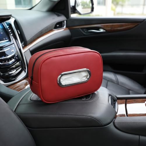 Car Tissue Holder with 2 Storage Nets (Wine Red)