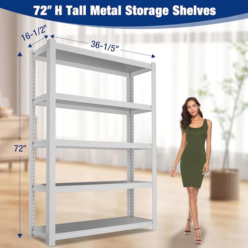 5 Tier White Shelving with Board (White / 36.2"W x 16.5"D x 72"H)