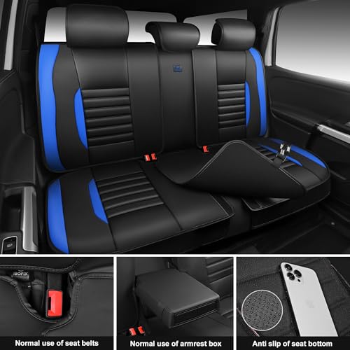 Nappa Leather Car Seat Covers Full Set (Black blue / Full Set)