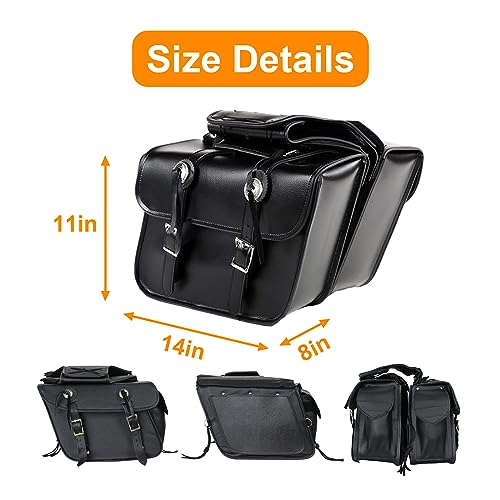 Motorcycle Saddle Bags Leather Motorcycle Luggage Bag with Gun Holsters For Softails Sportsters and Choppers Tool Bags (Style1 - PVC / 14" x 8" x 11")