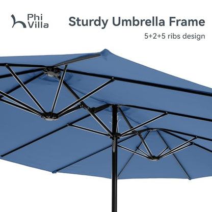 15ft Large Outdoor Patio Umbrella with Base Included (Haze Blue)