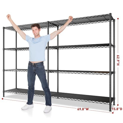 4 Tier Heavy Duty Wire Shelving (Black-15.8"Dx69.8"Wx62.9"H-4 Tier)
