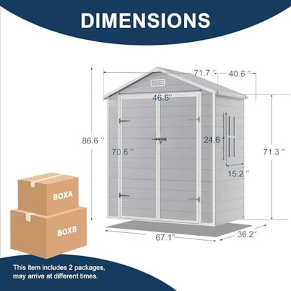 6x3 FT Resin Storage Shed with Floor Included (Gray)