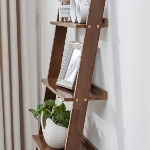 Bamboo Ladder Shelf Bookcase (4 Tier / Walnut)