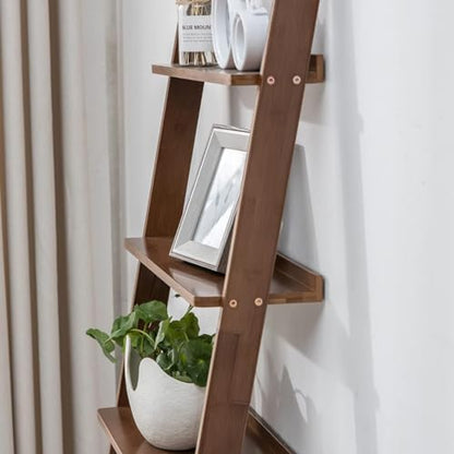 Bamboo Ladder Shelf Bookcase (4 Tier / Walnut)