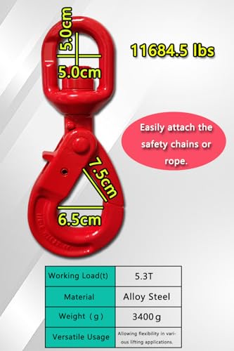 Swivel Self Locking Hook 11684 lbs Heavy Duty Swivel Lifting Hook Swivel Lifting Hook Hoist Hook Sling Heavy Cargo 【5.3ton】 (5.3t)