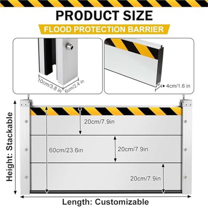 Reusable Heavy Duty Aluminum Flood Barriers for Home Exterior (H 15.7 Inch / L 8FT)