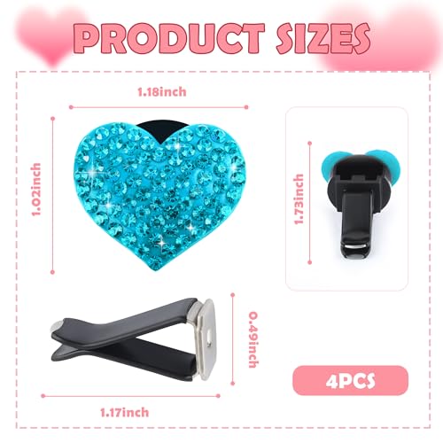 4PCS Heart Shaped Car Vent Clips with Rhinestone (Lake Blue)