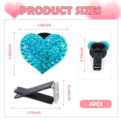4PCS Heart Shaped Car Vent Clips with Rhinestone (Lake Blue)