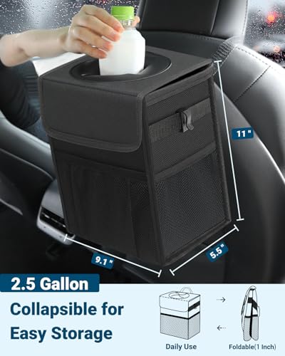 Car Trash Can with Lid (2.5 Gallons / Black)