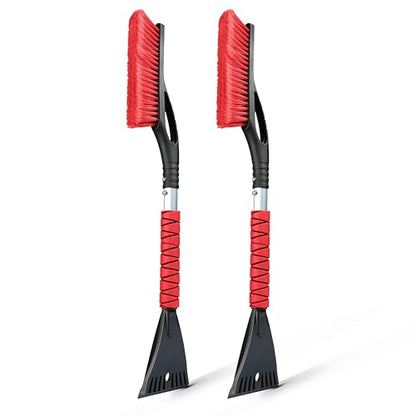 27" Snow Brush with Ice Scraper for Car Windshield 2 Pack Red (Red & Red)