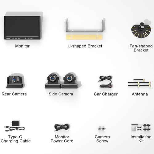 Magnetic Wireless Backup Camera (Arctic Black / 10 inches 3-Camera)