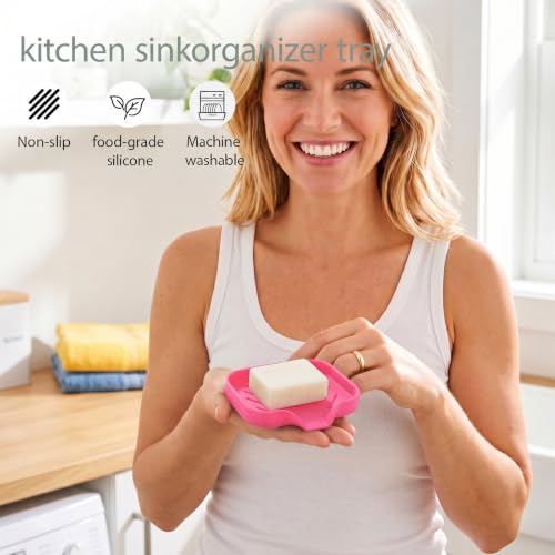 Silicone Soap Dish with Drain Spout (Rose / S(4.9"×3.2"))