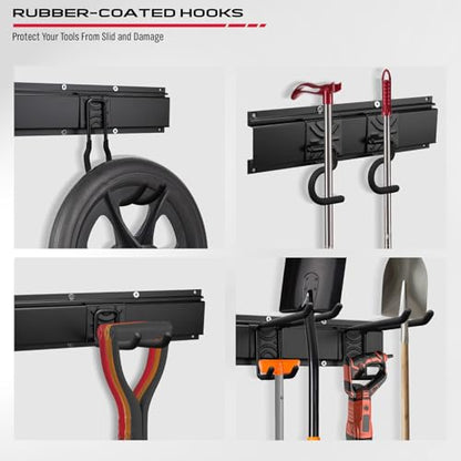 64" Heavy Duty Garage Storage Tool Organizer Wall Mount (64" Garage Wall Organizer (4 Panels, 10 Hooks, 3 Straps))