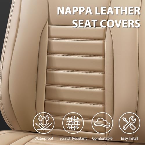 Nappa Leather Car Seat Covers Full Set (Beige Leather / Full Set)