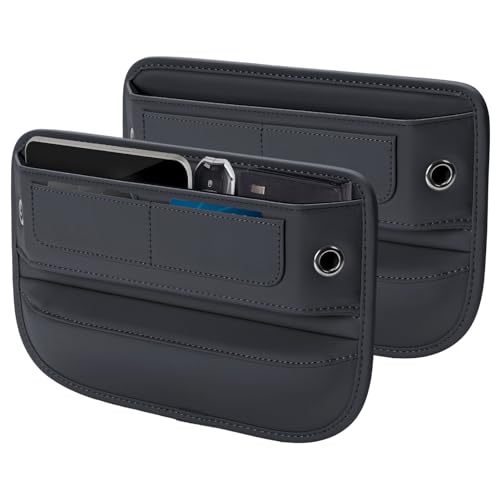 Universal Fit Premium Leather Car Seat Gap Filler Organizer (02 Black, 2 Pack)
