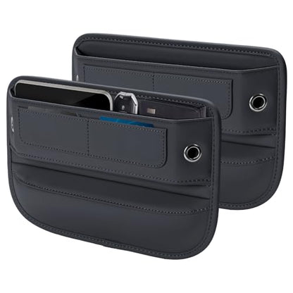 Universal Fit Premium Leather Car Seat Gap Filler Organizer (02 Black, 2 Pack)