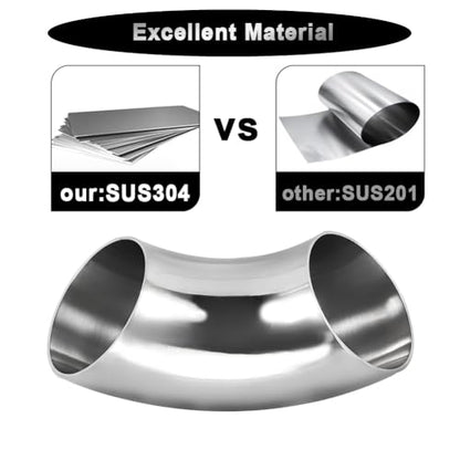 OD 1.25 Inch 90 Degree Stainless Steel Bend Tube Exhaust Elbow Pipe for Car Modified Exhaust System 1.25" Piping Silver Tone (1.25”)