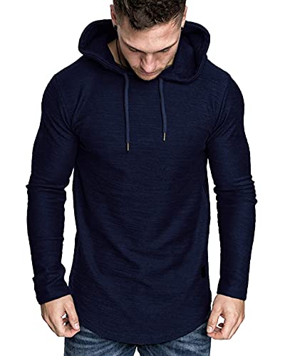 Mens Fashion Athletic Hoodies Sport Sweatshirt Solid Color Fleece Pullover Navy (Medium / Navy)
