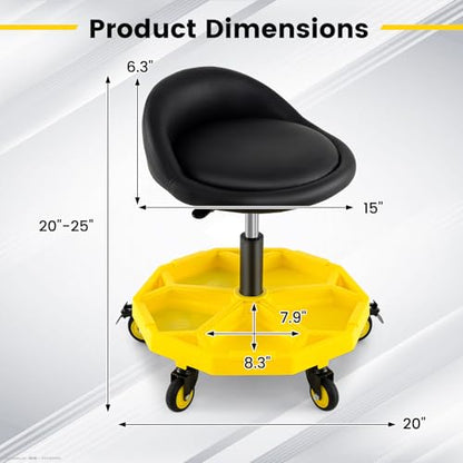 Rolling Garage Stool (Yellow / One Tier Tool Tray)