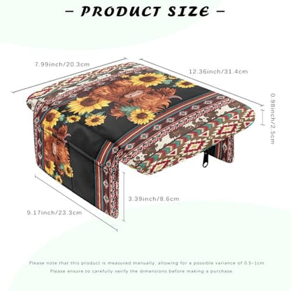 Aztec Highland Cow Sunflower Center Console Cover Non (Aztec Highland Cow Sunflower Claret)