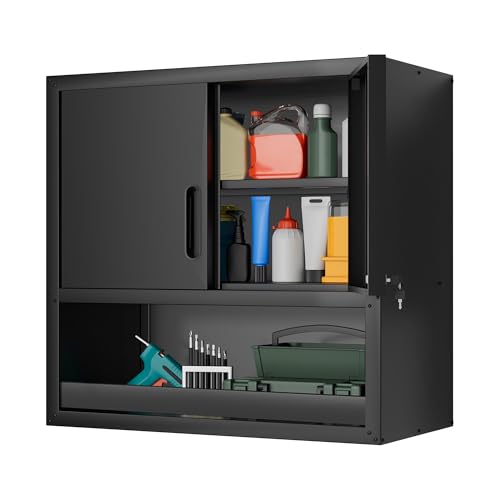 Garage Wall Cabinet (Black / 2 Doors & Open Storage)