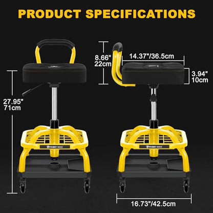 Rolling Shop Stool with Wheels (Yellow)