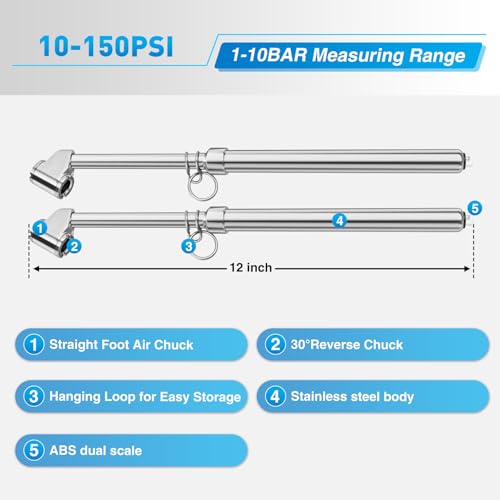 2 Pack Dual Head Tire Pressure Gauge 10 (2pc Tire Pressure Gauge)