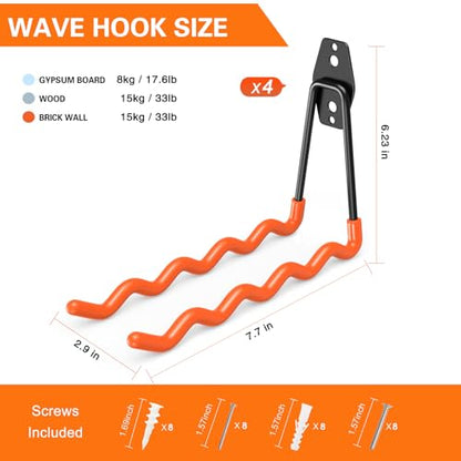 Garage Hooks Heavy Duty (7.7inch W Hook / Orange W Hook)