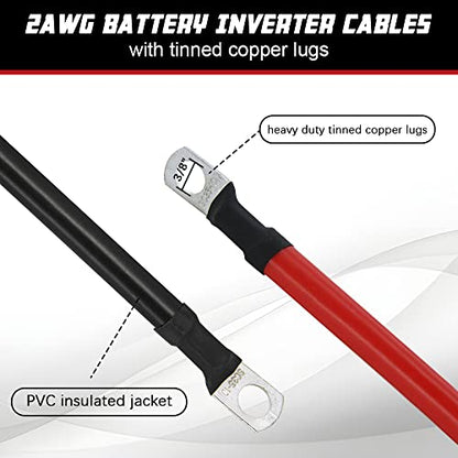 2 AWG Battery Cable 3FT 2 Gauge Pure Copper Battery Inverter Cables with 3 (3FT / 3/8")