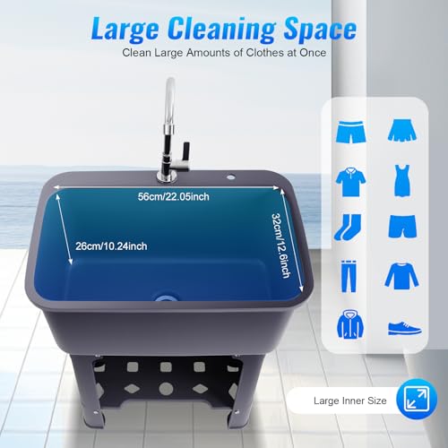 Free Standing Utility Sink with Washboard Laundry Tub Sink for Outdoor (D / Gray-23.6*15.8*30.1in)