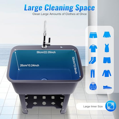 Free Standing Utility Sink with Washboard Laundry Tub Sink for Outdoor (D / Gray-23.6*15.8*30.1in)