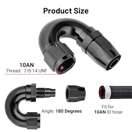 10AN 180 Degree One Piece Full Flow Hose End Fitting Swivel for CPE Braided Hose (10AN / 180 Degree)