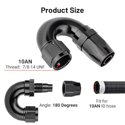 10AN 180 Degree One Piece Full Flow Hose End Fitting Swivel for CPE Braided Hose (10AN / 180 Degree)