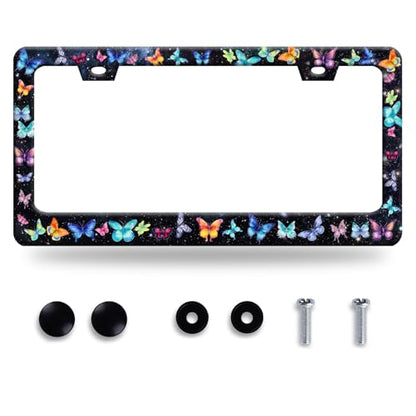 Butterfly License Plate Frame Stainless Steel Accessory12.3 x 6.3" (Colorful Beautiful Butterfly)