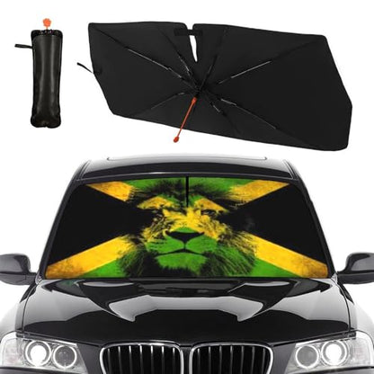 Jamaican Flag Lion Car Windshield Sun Shade Umbrella Automotive Windshield Sunshade Foldable Front Car Accessories Interior Decor to Keep Vehicle Cool for Most Vehicles 57'' X 30'' (57'' X 30'' / style-AB21)