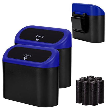 2 Pack Mini Car Trash Can with Lid (Black/Blue)