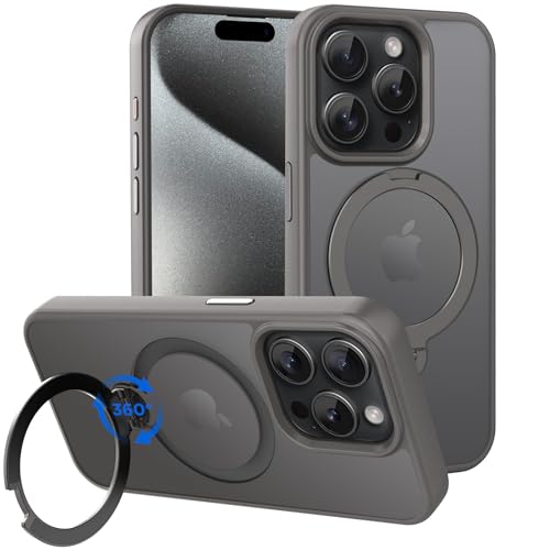 Magnetic Case for iPhone 15 Pro with Stand (6.1" (for iPhone 15 Pro) / Light Gray)